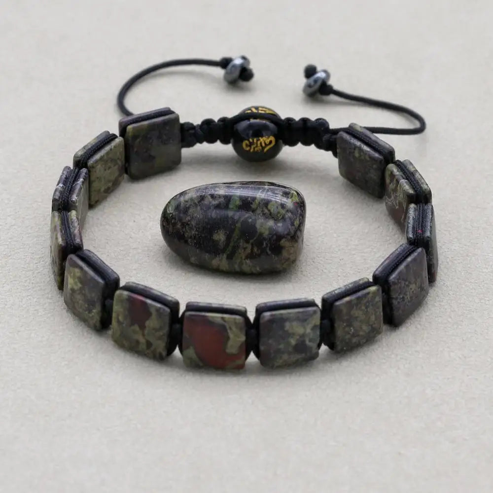 Unisex 10mm Square Dragon Blood Stone Braided Bracelet