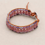 Love and Clarity: Strawberry Quartz Fluorite Boho Leather Wrap Bracelet