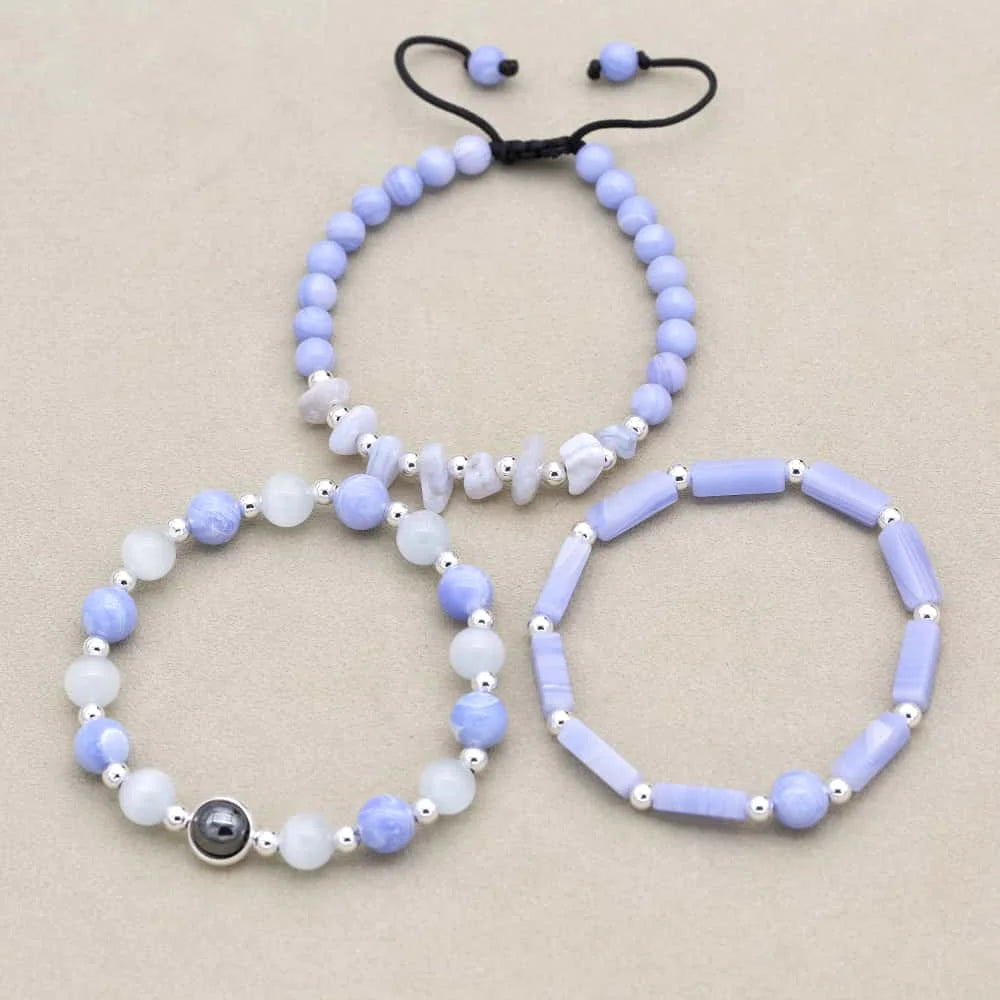 Blue Agate Serenity Bracelet Set: Calm & Clarity Trio (3 PCS)