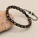 Unisex Tiger's Eye and Hematite Disc Braided Bracelet