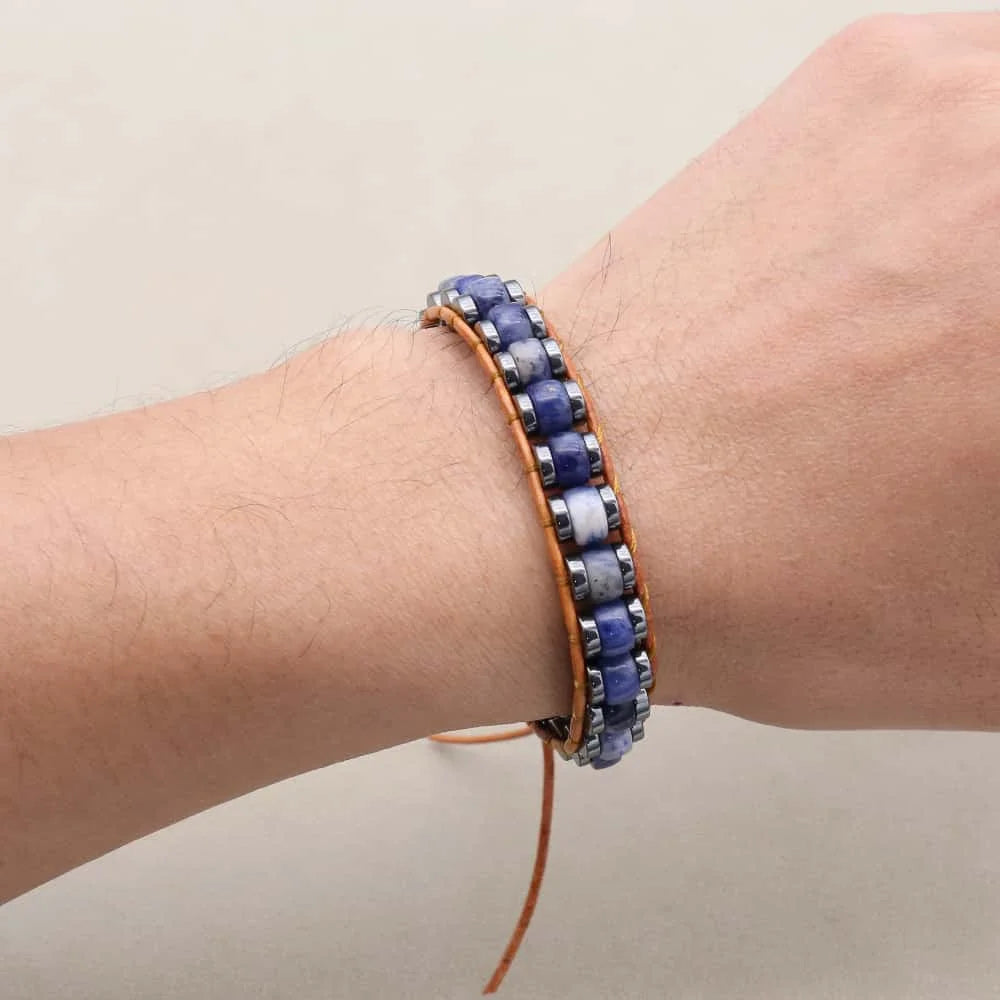 Clarity and Protection Sodalite Hematite Leather Wrap Bracelet