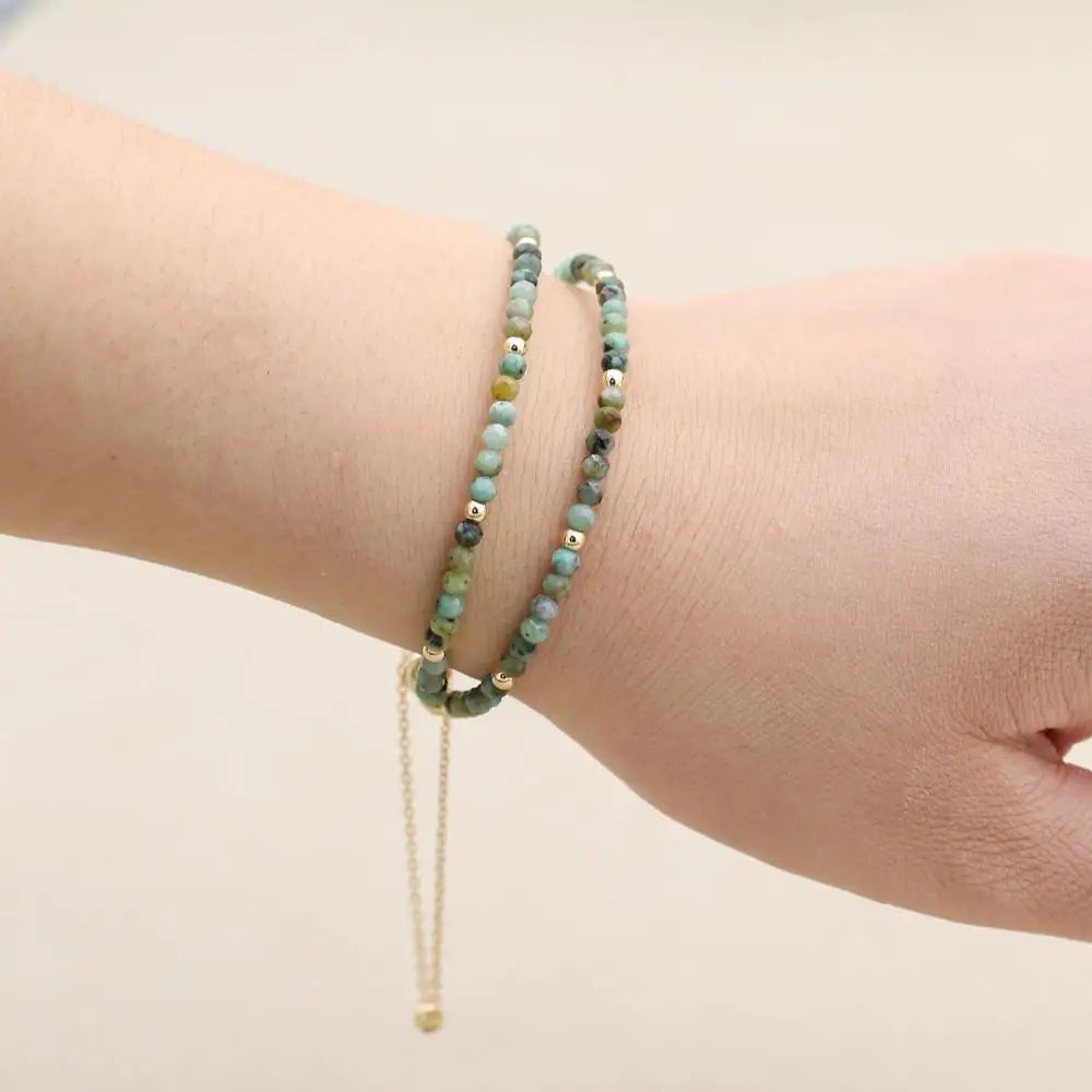 Handmade 3mm Faceted African Turquoise Double-Layer Bracelet with Magnetic Clasp
