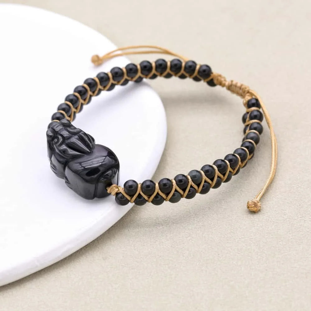 Black Obsidian PiXiu Bracelet: Wealth Attraction & Ultimate Protection