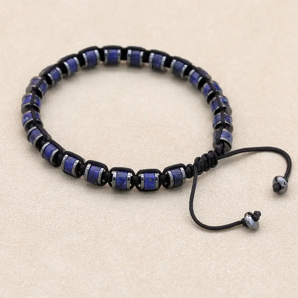 Unisex Lapis Lazuli and Hematite Disc Braided Bracelet