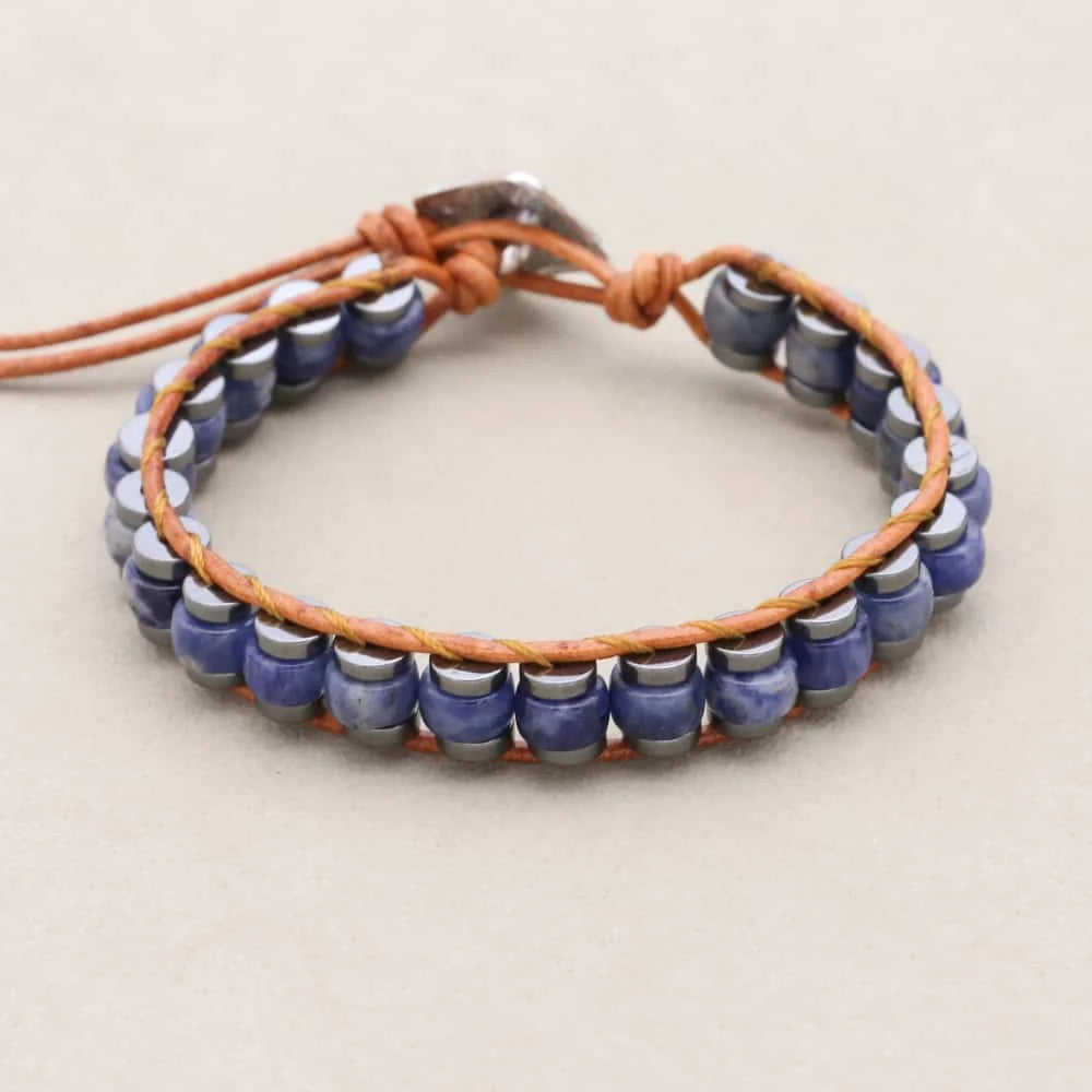 Clarity and Protection Sodalite Hematite Leather Wrap Bracelet
