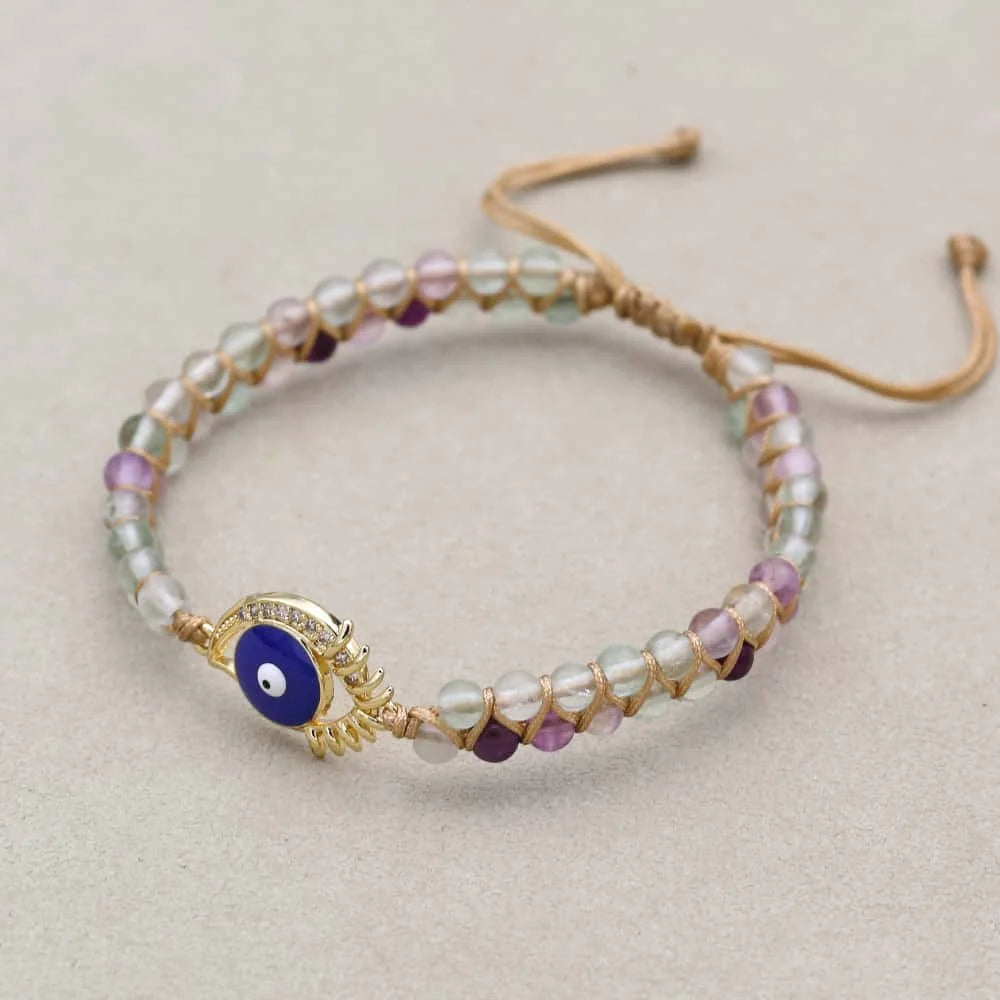 Eyelash Evil Eye Fluorite Bracelet: Intuition & Spiritual Shield