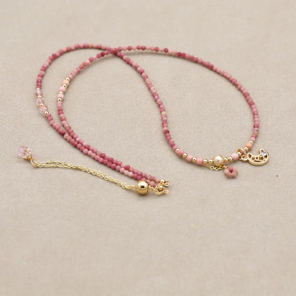 Emotionale Heilung Mehrlagiges Mond-Wickelarmband aus rosa Opal