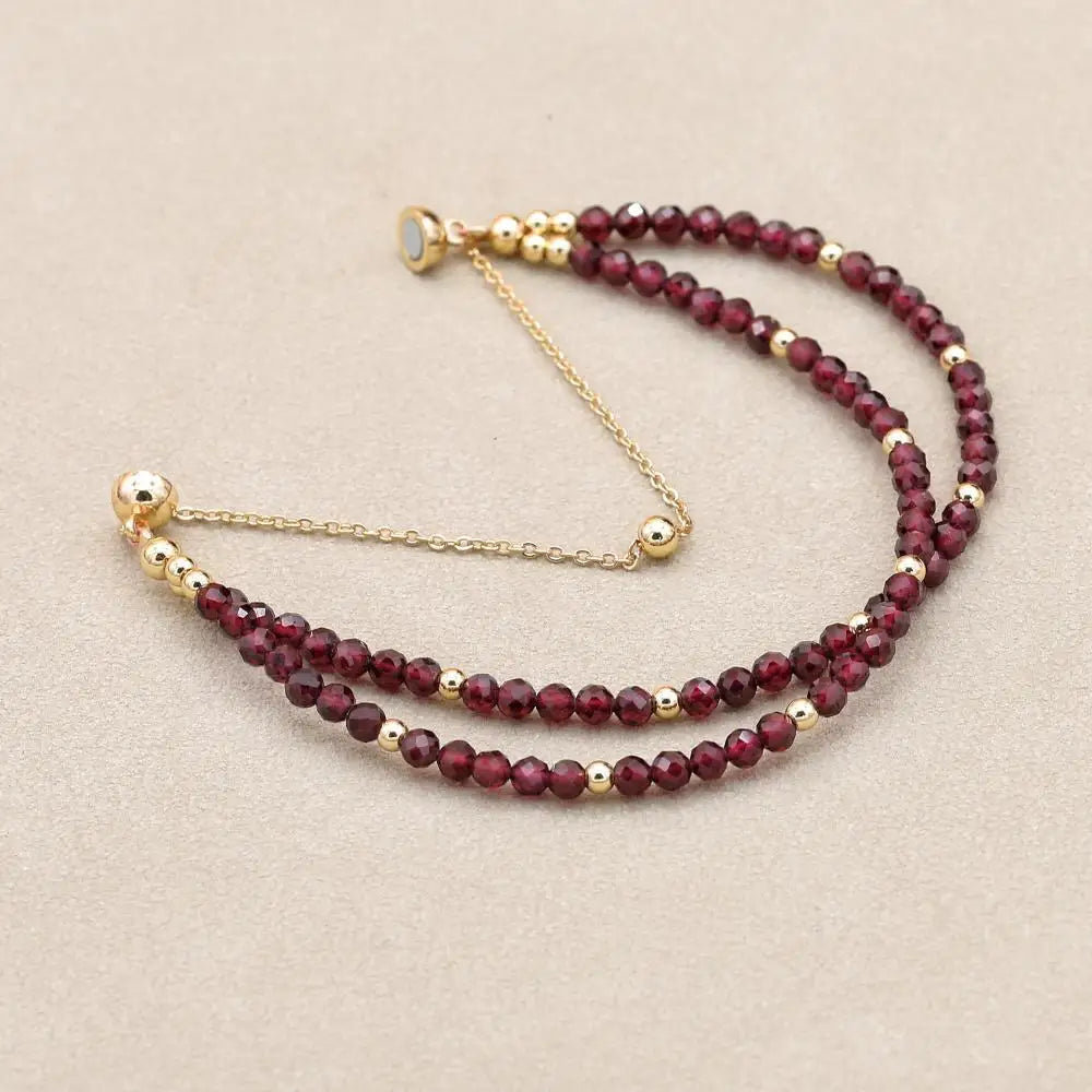 Handmade 3mm Faceted Garnet Double-Layer Bracelet with Magnetic Clasp