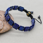 Unisex 10mm Square Lapis Lazuli Braided Bracelet with Mantra Agate