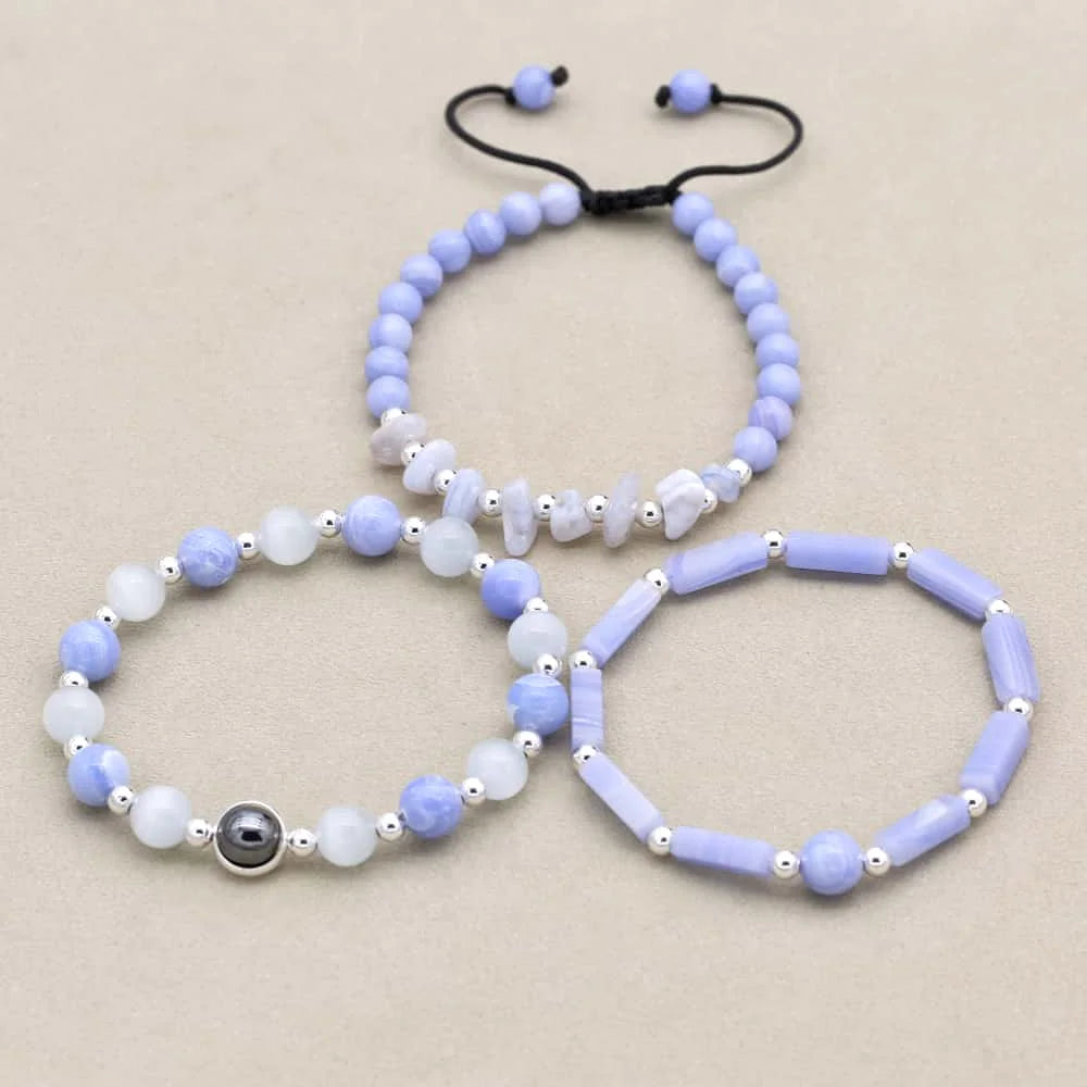 Blue Agate Serenity Bracelet Set: Calm & Clarity Trio (3 PCS)