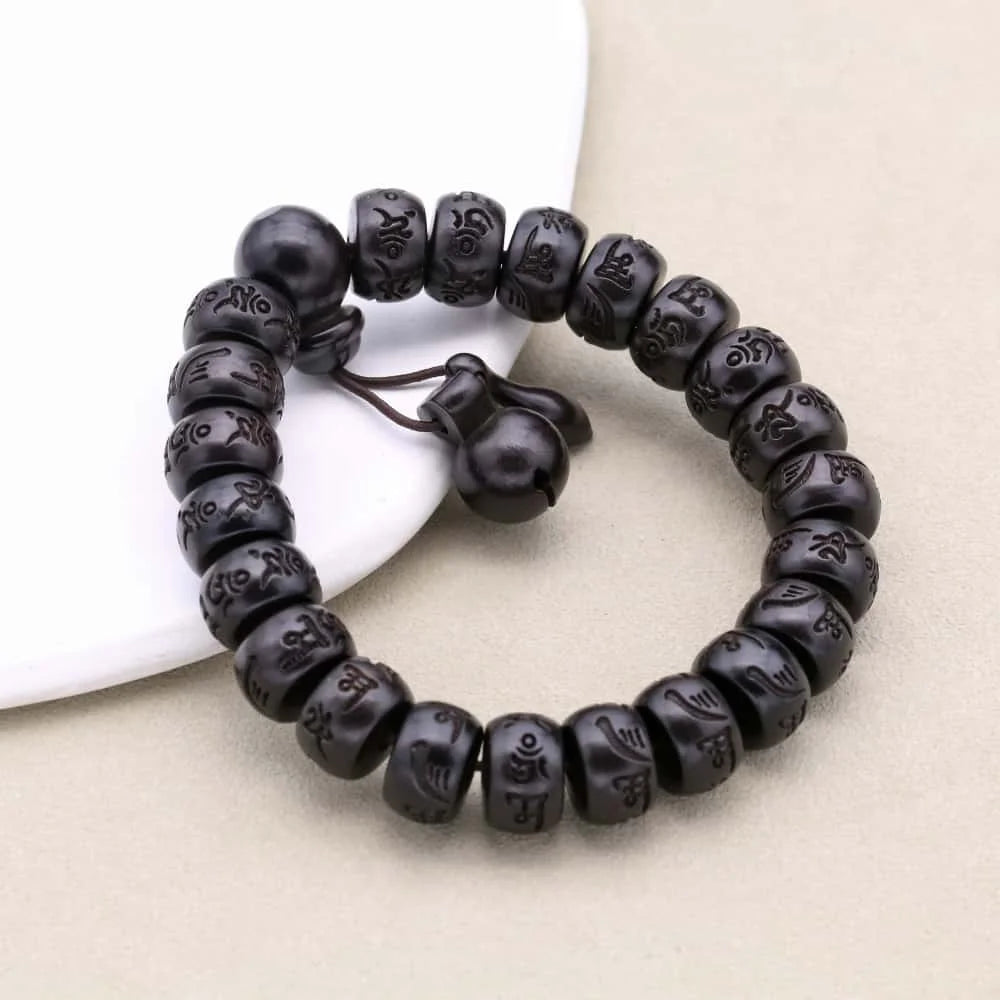 Lightning-Struck Jujube Wood Six-Syllable Mantra Bracelet: Protection & Blessing