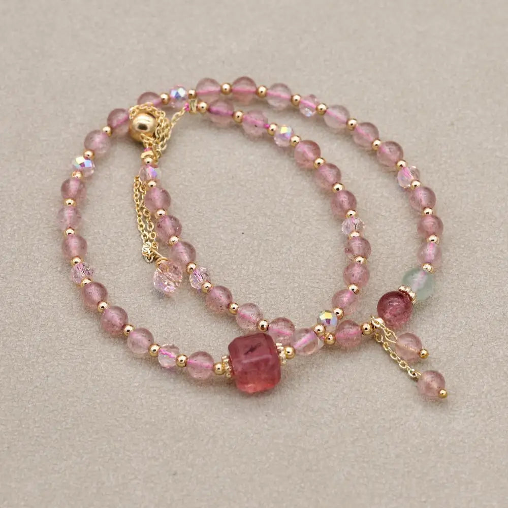 Liebe und Harmonie Mehrlagiges Wickelarmband aus Erdbeerquarz