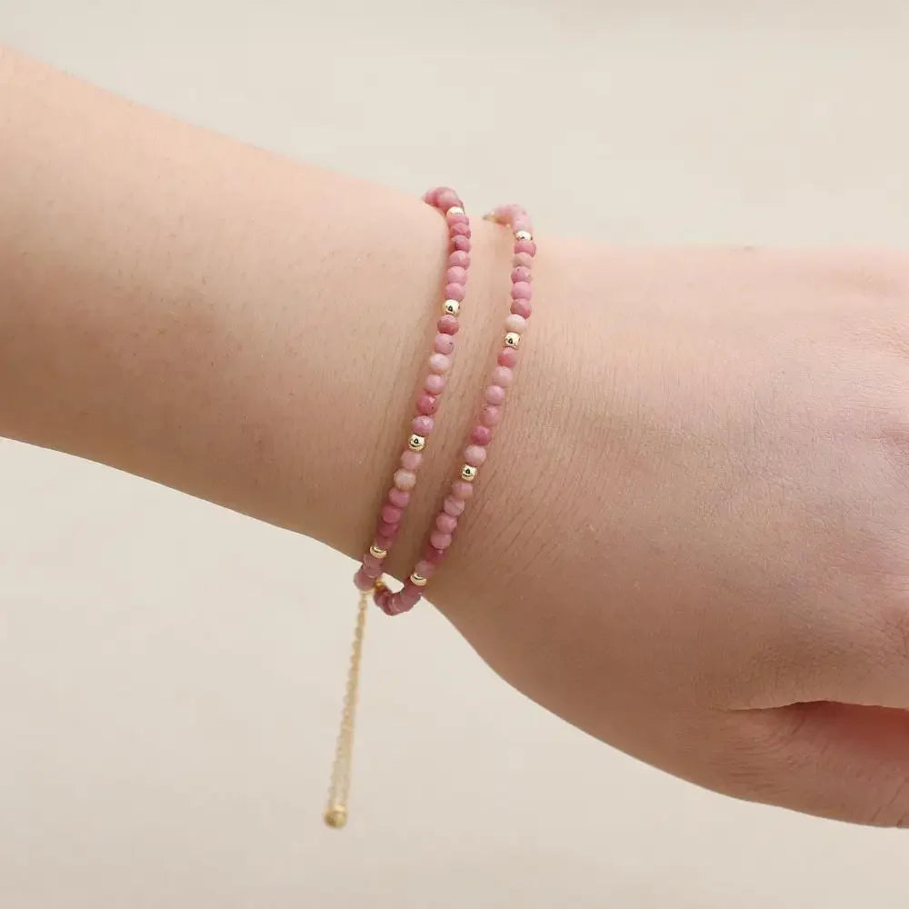 Handmade 3mm Faceted Rhodonite Double-Layer Bracelet with Magnetic Clasp