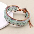 Handmade Aventurine & Fluorite Gemstone Leather Wrap Bracelet with Adjustable Cord