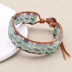 Handmade Aventurine & Fluorite Gemstone Leather Wrap Bracelet with Adjustable Cord