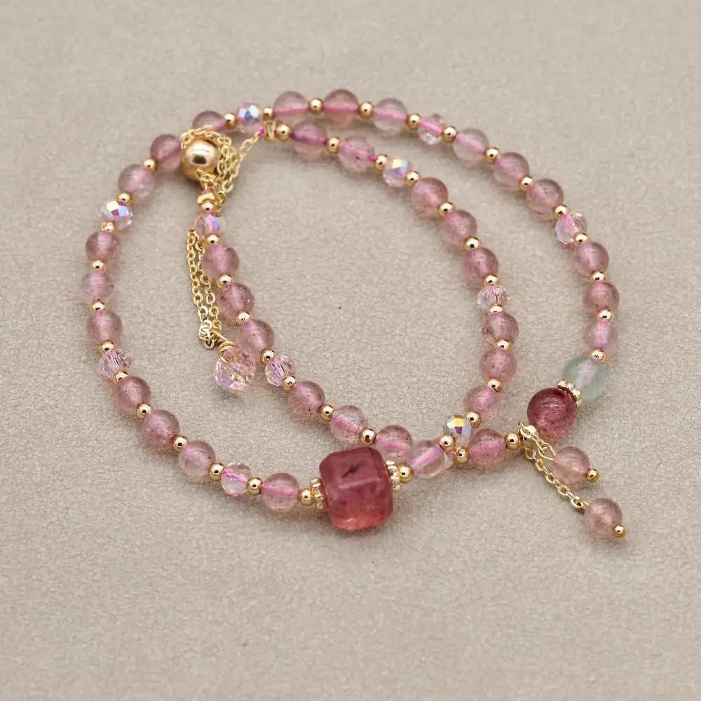 Liebe und Harmonie Mehrlagiges Wickelarmband aus Erdbeerquarz