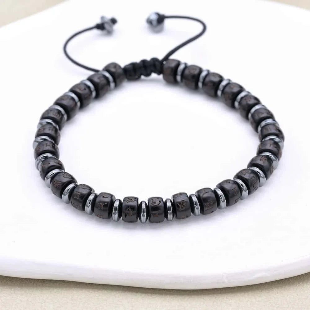 Pulsera de Concha de Coco con Mantra de Protección y Paz