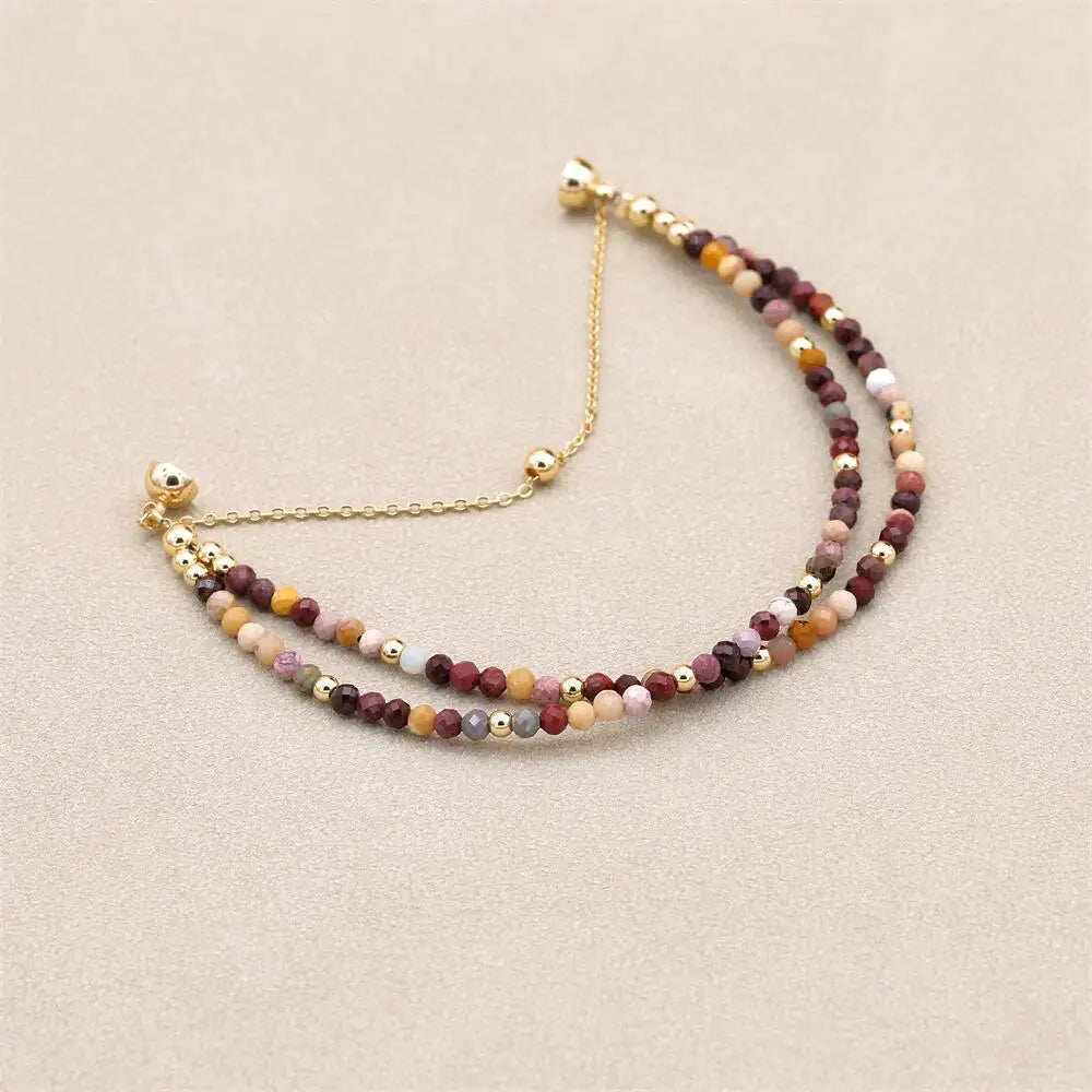 Handmade 3mm Faceted Mookaite Jasper Double-Layer Bracelet with Magnetic Clasp