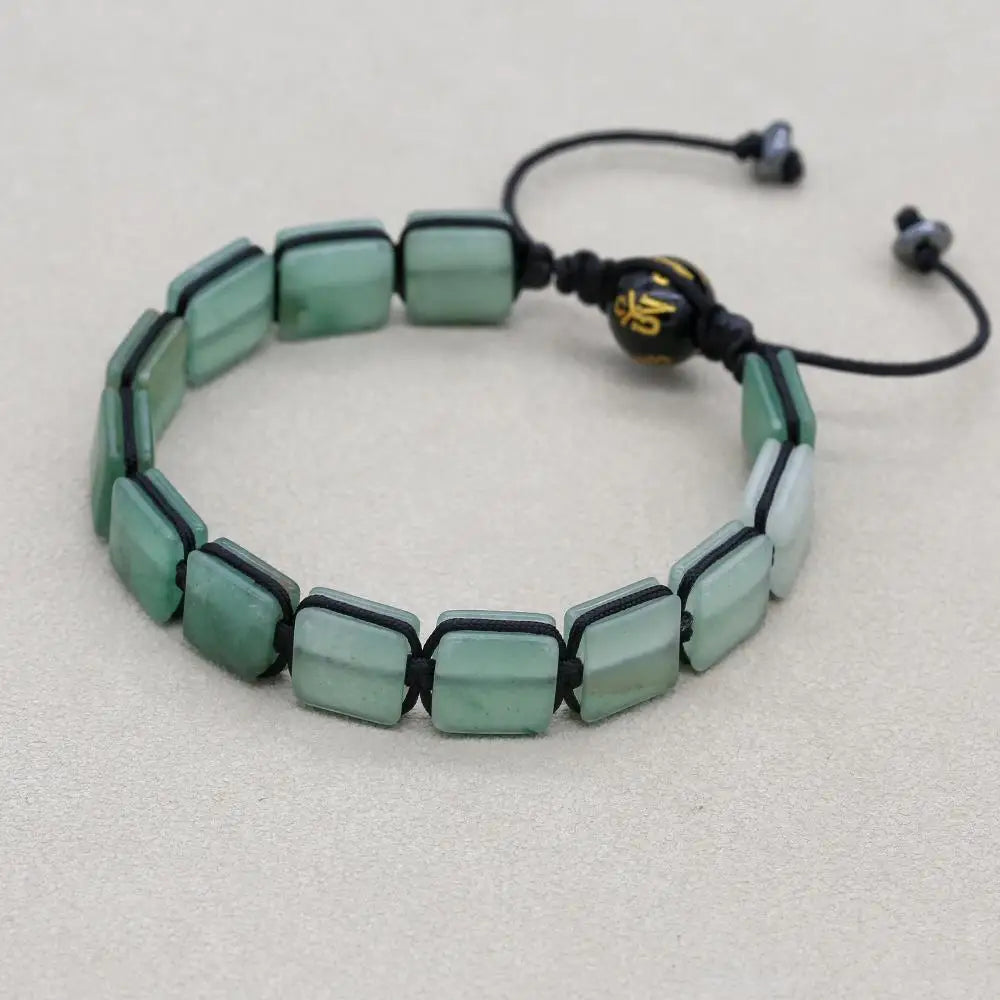 Unisex 10mm Square Green Aventurine Braided Bracelet