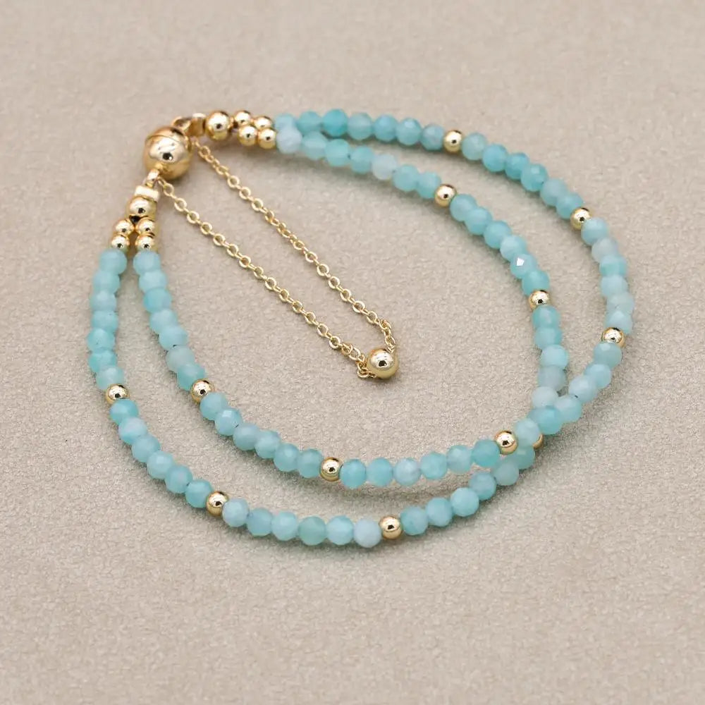 Handmade 3mm Faceted Amazonite Double-Layer Bracelet with Magnetic Clasp
