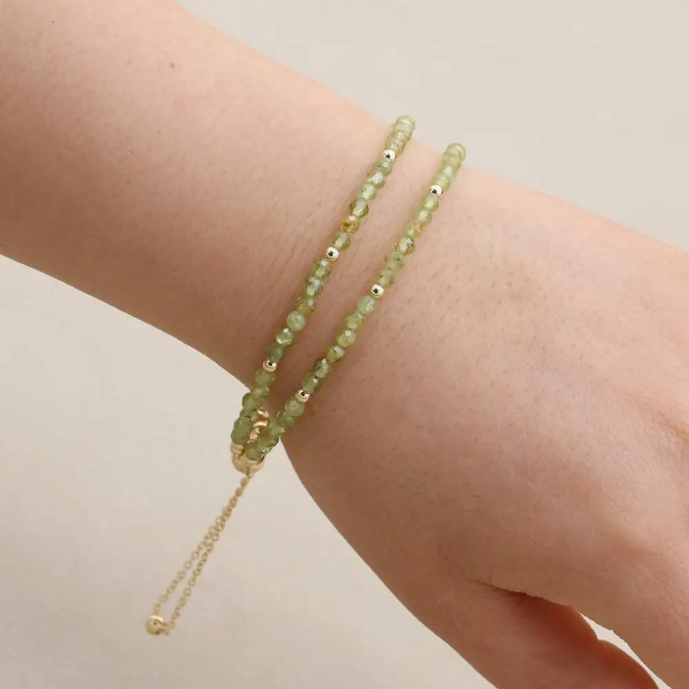 Handmade 3mm Faceted Green Amethyst (Prasiolite) Double-Layer Bracelet