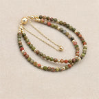 Handmade 3mm Faceted Unakite Double-Layer Bracelet with Easy Magnetic Clasp