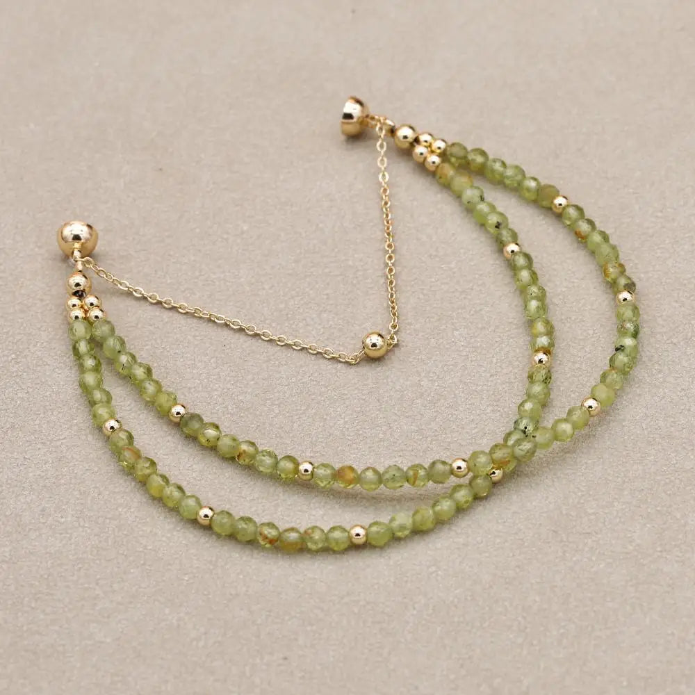 Handmade 3mm Faceted Green Amethyst (Prasiolite) Double-Layer Bracelet