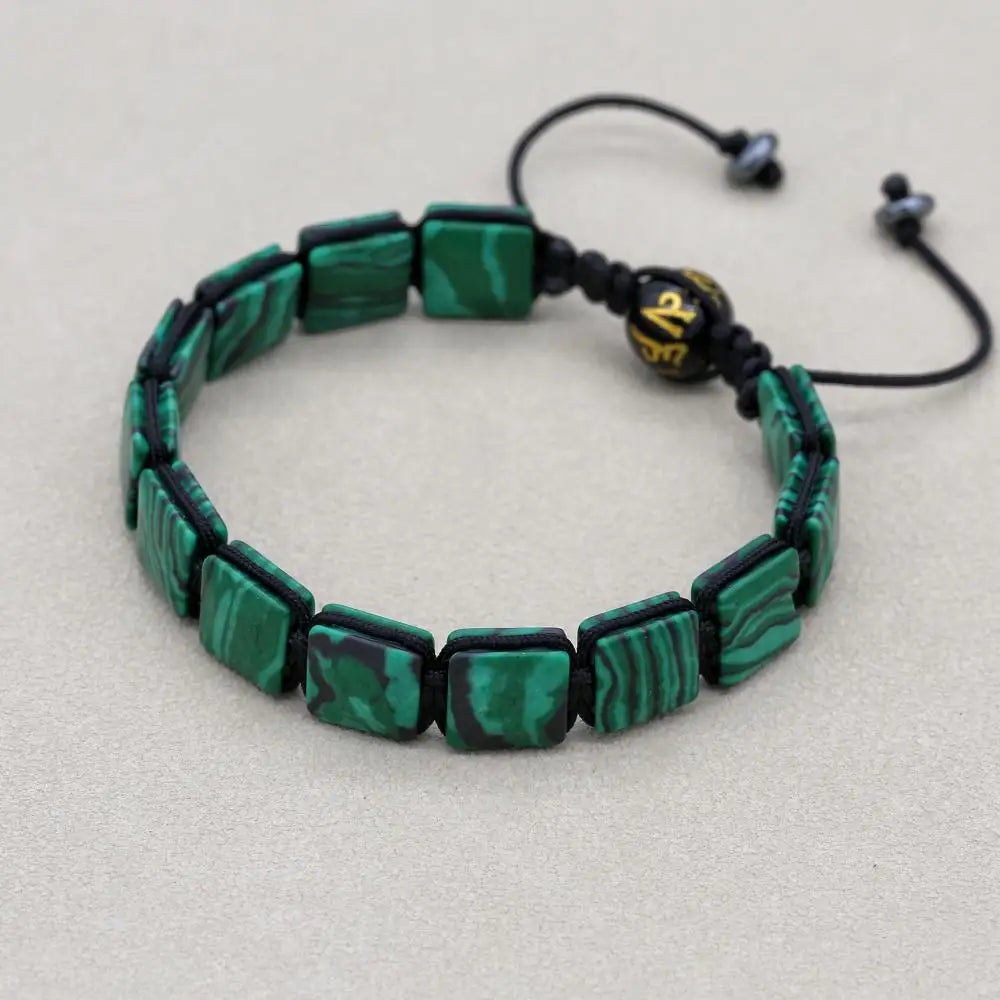 Handmade Square Synthetic Malachite Braided Bracelet | Unisex Spiritual Mantra Jewelry