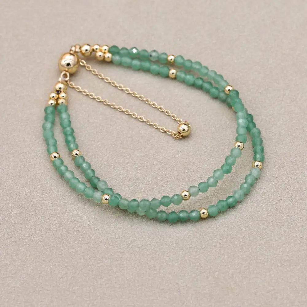 Handmade 3mm Faceted Green Aventurine Double-Layer Bracelet with Magnetic Clasp
