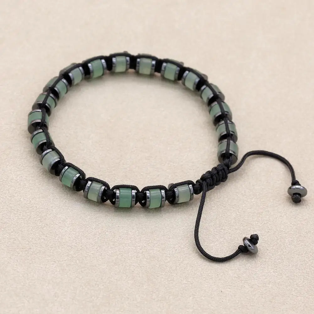 Green Aventurine & Hematite Disc Braided Bracelet | Unisex Adjustable