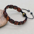 Red Tiger Eye Square Bead Braided Bracelet with Six-Word Mantra Agate