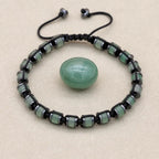 Green Aventurine & Hematite Disc Braided Bracelet | Unisex Adjustable