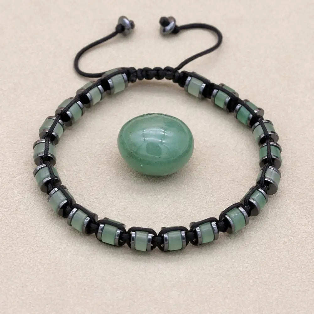 Green Aventurine & Hematite Disc Braided Bracelet | Unisex Adjustable
