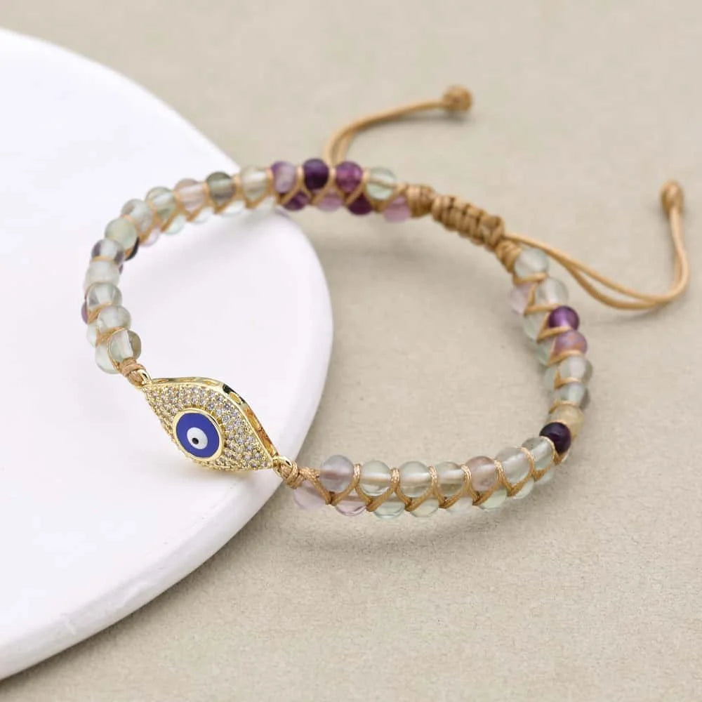 Rainbow Fluorite Evil Eye Bracelet: Clarity & Protection Talisman