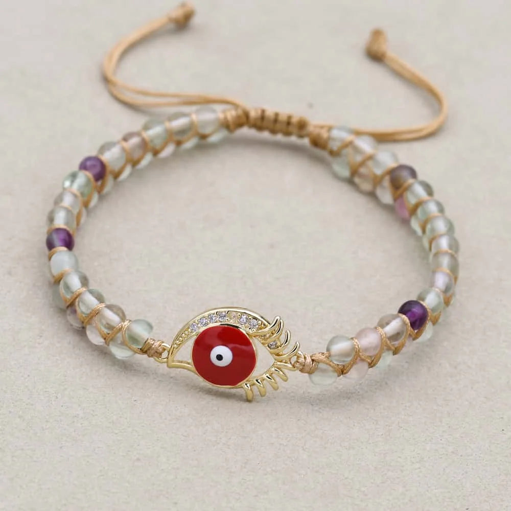 Red Eyelash Evil Eye Fluorite Bracelet: Passion & Protection Talisman