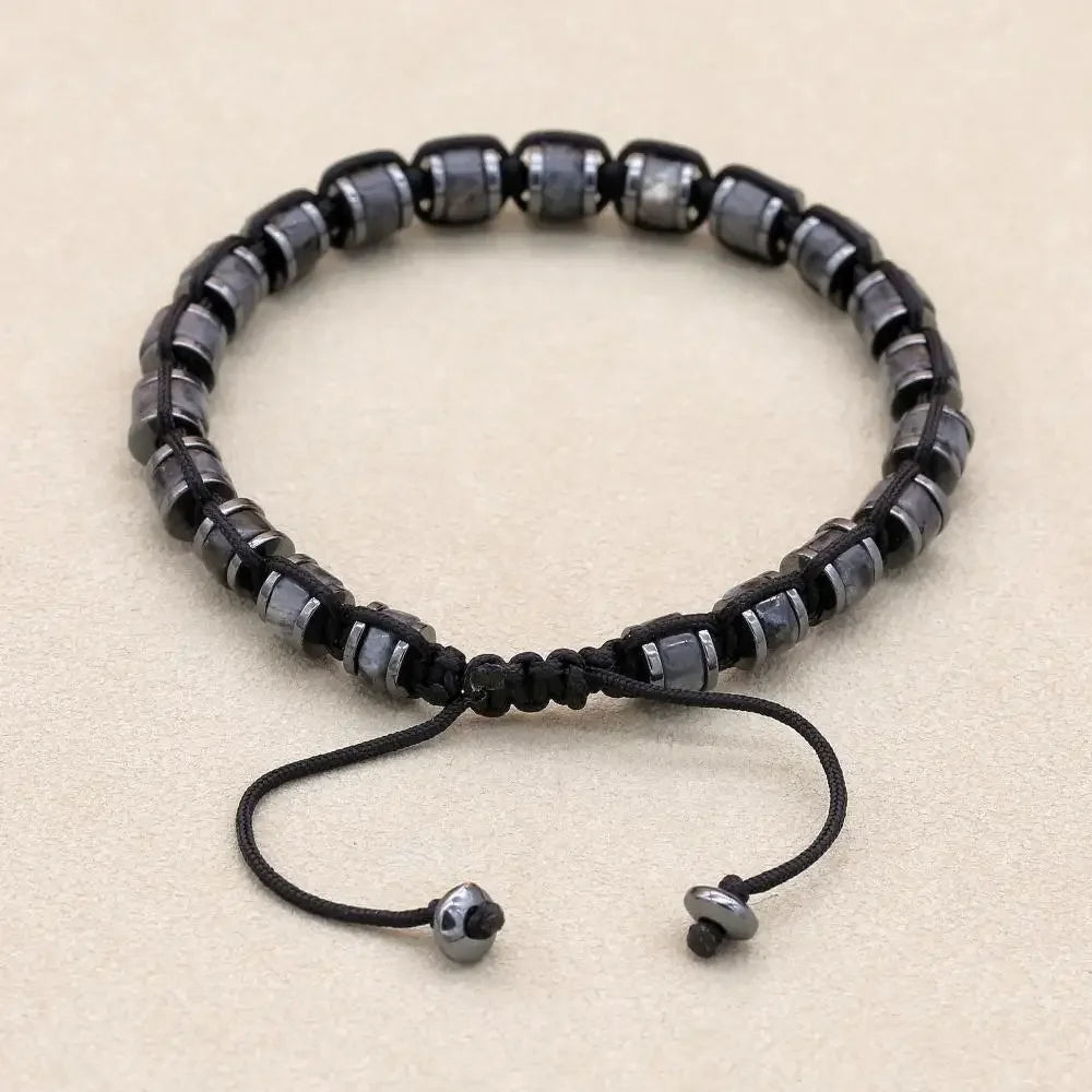Awaken and Protect: Black Labradorite Hematite Grounding Woven Bracelet