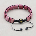 Handmade 10mm Square Rhodonite Beaded Braided Bracelet with Six-Sword Mantra Agate Adjustable