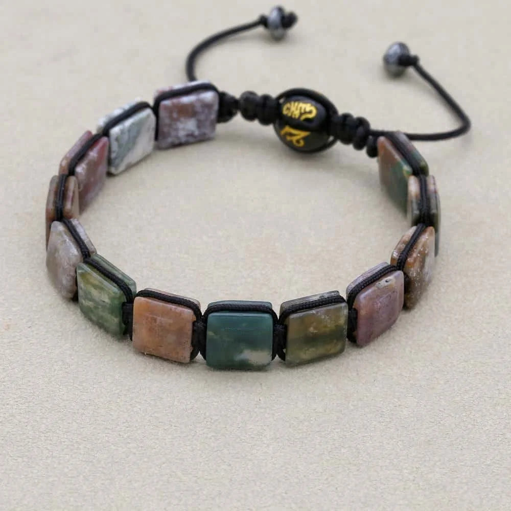 Handmade Indian Agate Square Bead Mantra Bracelet