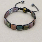 Handmade Indian Agate Square Bead Mantra Bracelet