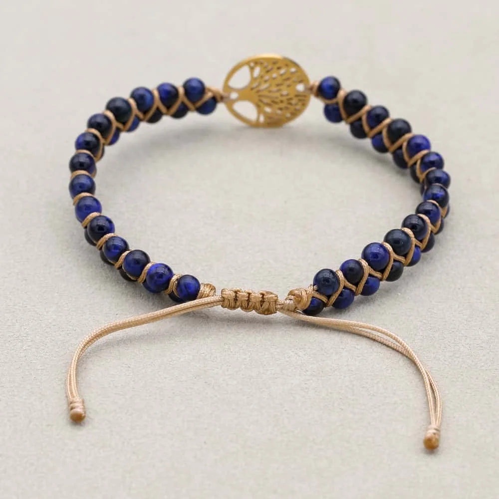 Blue Tiger's Eye Tree of Life Bracelet: Focus & Courage Talisman