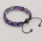 Handmade 10mm Square Amethyst Braided Bracelet Unisex Spiritual Mantra Jewelry