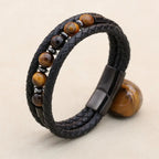 8mm Tiger Eye Hematite Multilayer Braided Leather Bracelet for Men Women