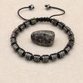 Dragon Blood Stone and Hematite Disc Braided Bracelet