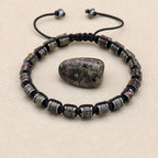 Dragon Blood Stone and Hematite Disc Braided Bracelet