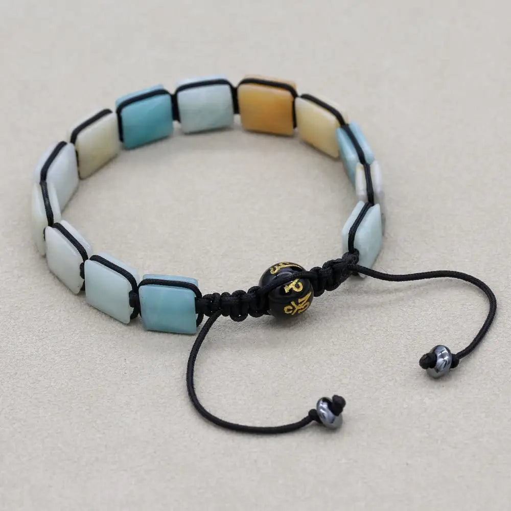 Handmade 10mm Square Amazonite Braided Bracelet Unisex Spiritual Mantra Jewelry Adjustable