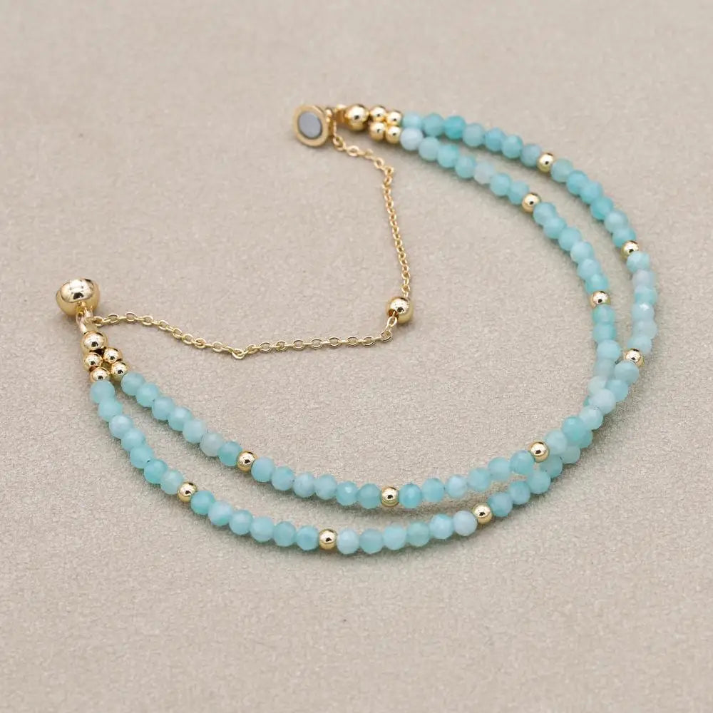 Handmade 3mm Faceted Amazonite Double-Layer Bracelet with Magnetic Clasp