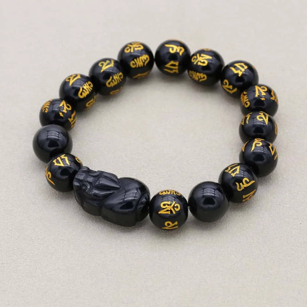 Wealth and Protection: Obsidian Pi Xiu Mantra Absolute Shield Bracelet
