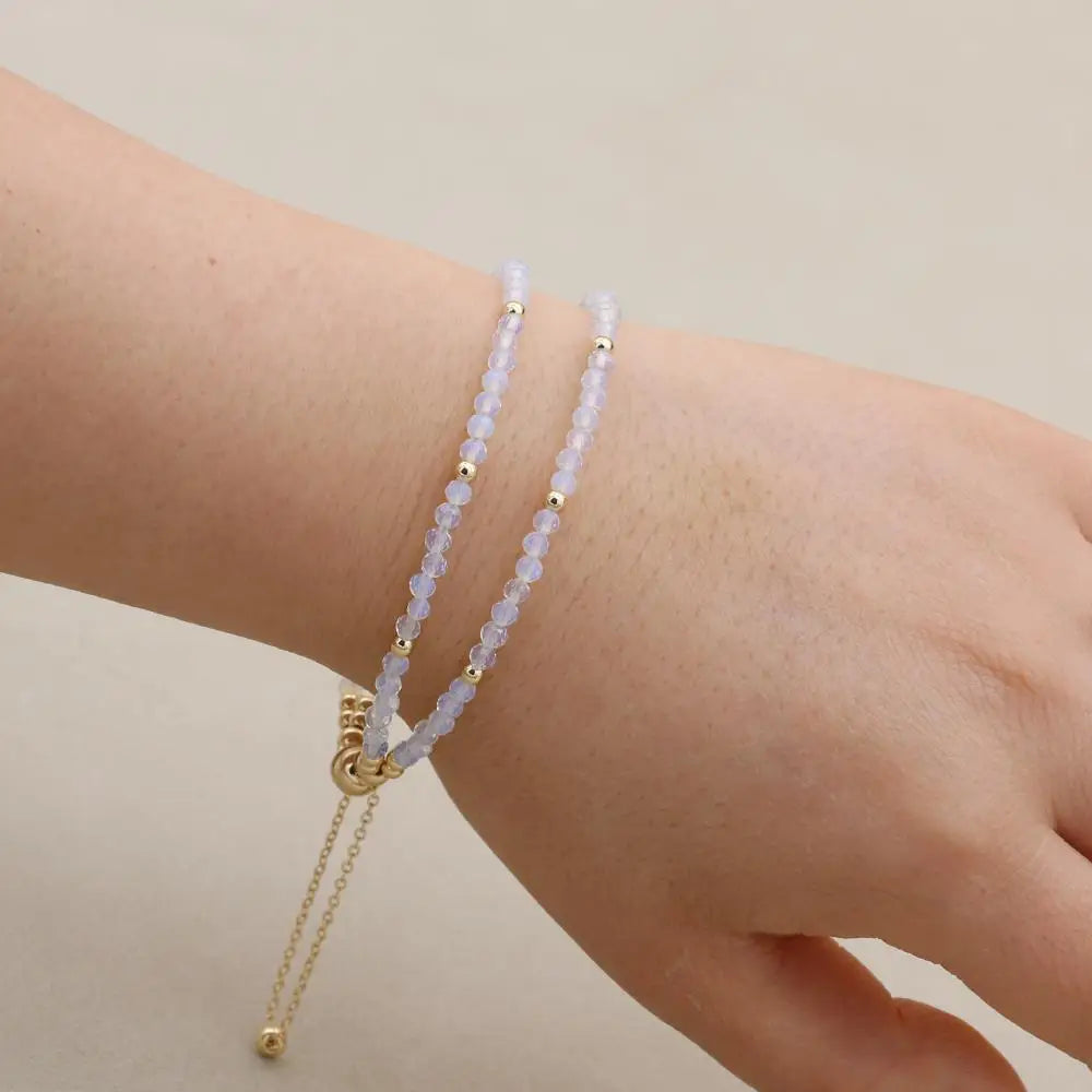 Handmade 3mm Faceted Opal Double-Layer Bracelet with Magnetic Clasp