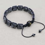 Unisex 10mm Square Black Larvikite Braided Bracelet