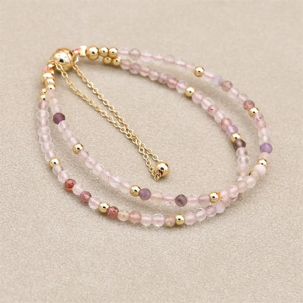 Handmade 3mm Faceted Super Seven Crystal Double-Layer Bracelet with Magnetic Clasp